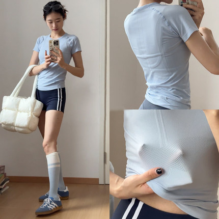 夏季速干运动短袖跑步T恤女紧身瑜伽服上衣专业普拉提训练健身服
