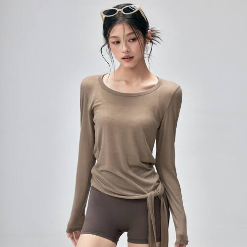 速干瑜伽服长袖女透气显瘦运动罩衫跑步普拉提专业训练健身上衣新