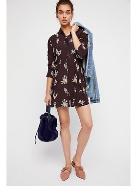 FP原单 法式复古印花衬衫式样连衣裙