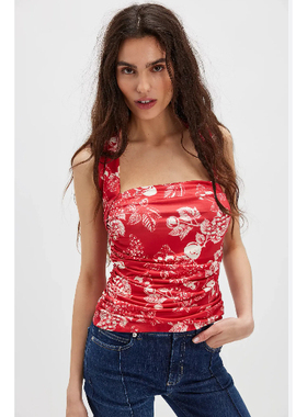 FP原D 2025夏季新款性感显瘦高弹背后两用红色印花吊带背心