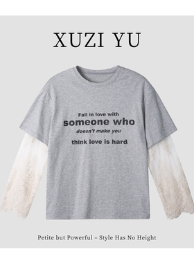 XUZI YU.小个子定制早春蕾丝拼接假两件长袖T恤女字母771-T76116