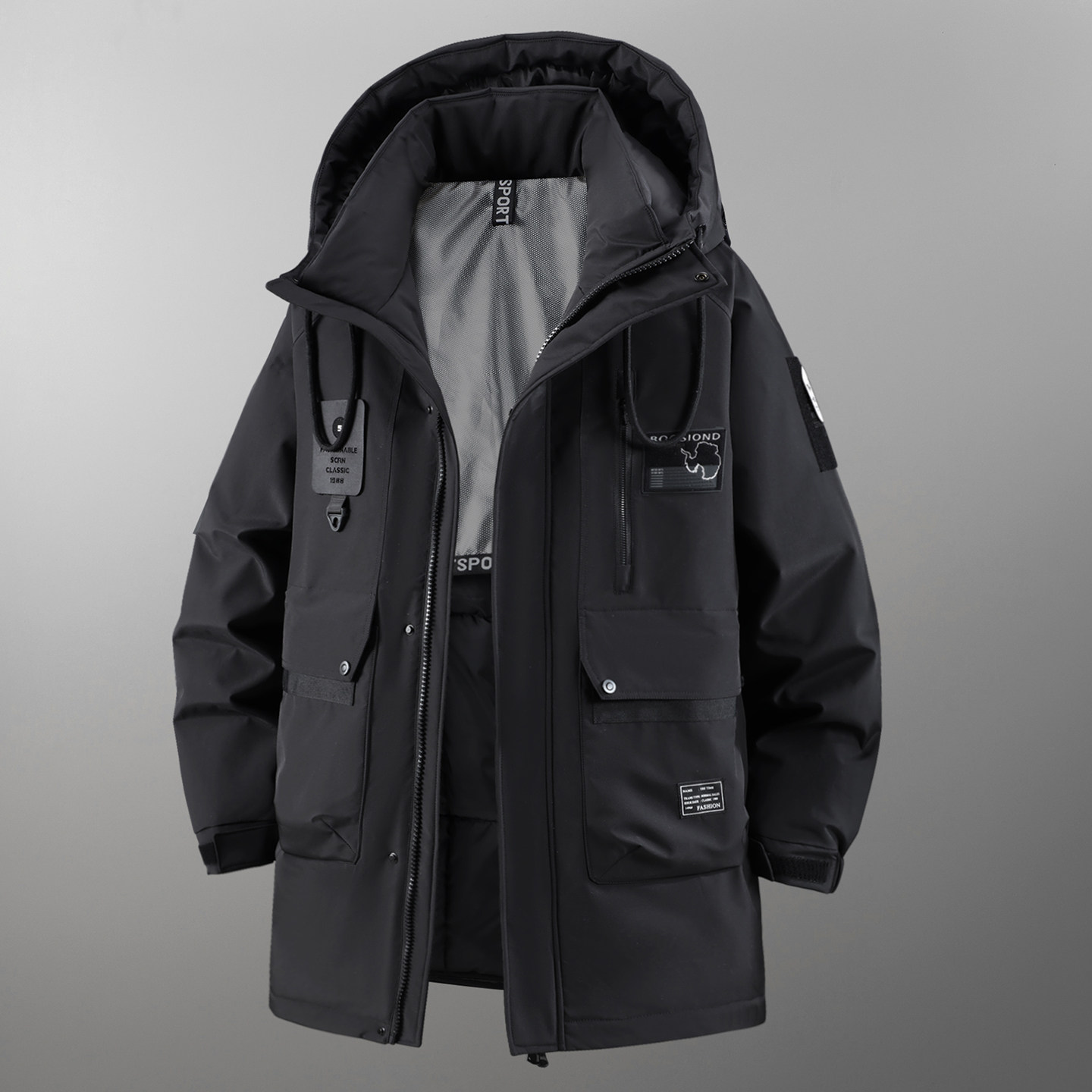 特大码中长款棉衣男加肥加大冬季工装外套胖子羽绒棉服棉袄300斤