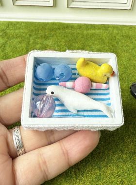 1:12娃娃屋婴儿房迷你模型微缩场景OB11白色花边洗澡玩具箱收纳盒