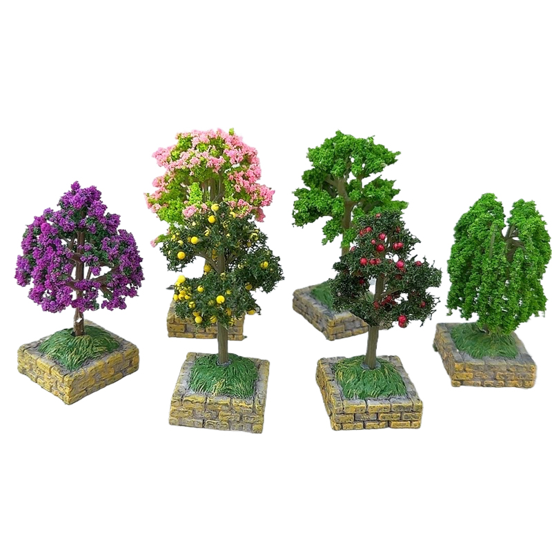 Dollhouse娃娃屋迷你仿真树植物模型 园林装饰柳树樱花树微缩袖珍