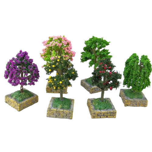 Dollhouse娃娃屋迷你仿真树植物模型 园林装饰柳树樱花树微缩袖珍