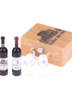 1:12娃娃屋dollhouse迷你模型食玩OB11场景 红酒瓶带杯子礼盒套装