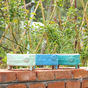 元九陶艺新款创意原创手捏方盆长盆群生生石花景德镇陶瓷多肉花盆