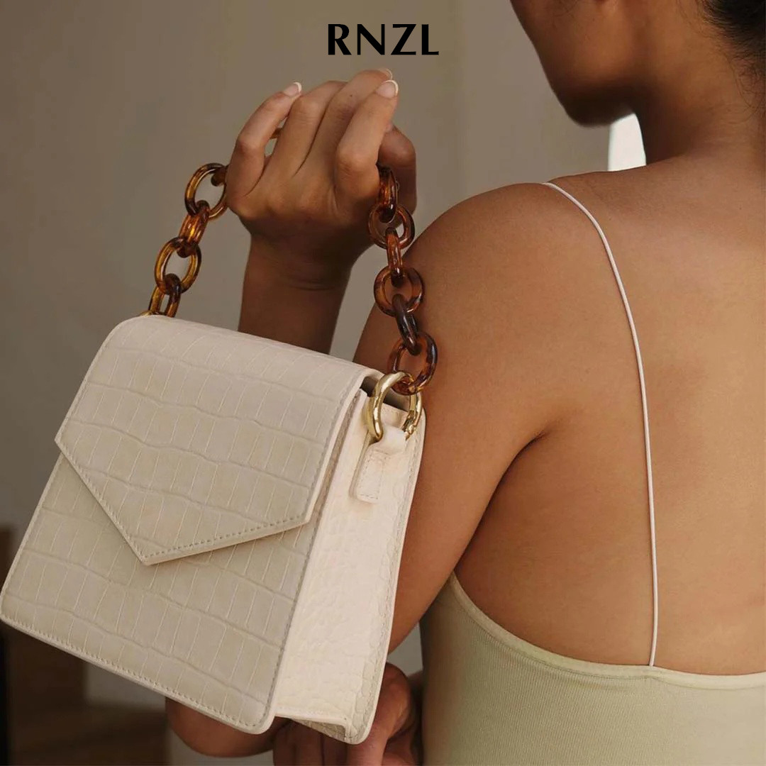 RNZL 鳄鱼纹链条信封包时尚百搭单肩斜挎包女简约风格手提包