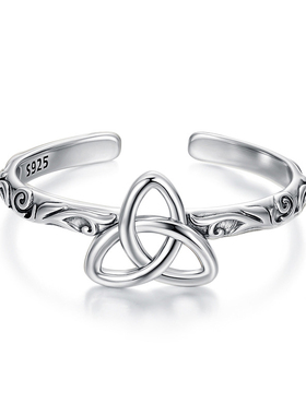s925纯银复古凯尔特结开口戒指 优雅神秘花纹纯银戒指