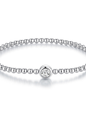 原创s925纯银圆珠弹簧手链简约时尚百搭锆石弹力绳手链