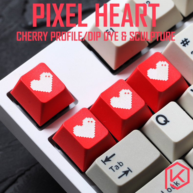 像素心pixel heart原厂高度浸染雕刻个性键帽红白机械键盘客制化
