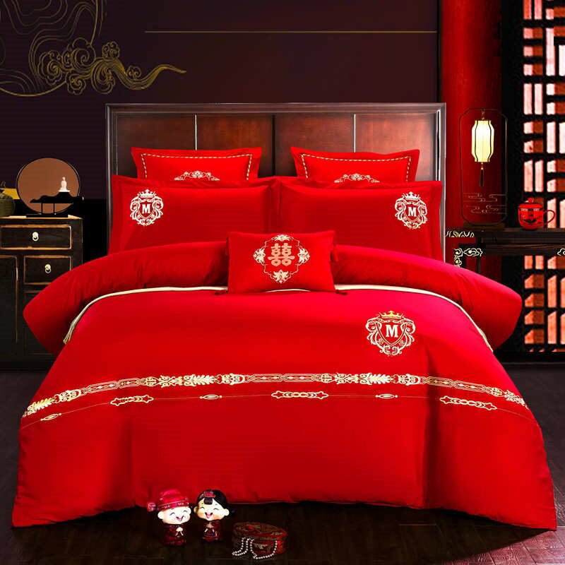 Simplicity bright red pure cotton Wedding celebration Four piece suit Jubilation marry European style Embroidery sheet Quilt cover wedding Sixty-seven beddingin the Bedclothes , Bedding Sets/Family of four/Multiple sets of  category - from Buy2taobao.com to provide professional Taobao agent buy service