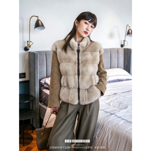 FRASANNO进口水貂整貂皮草女外套绒面羊皮拼接新款95鹅绒服年轻款