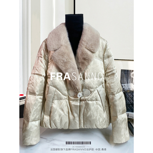 FRSASNNO皮草 鹅绒服女外套提花国风羽绒服宽松显瘦短款 水貂毛领