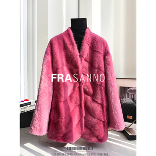 FRASANNO水貂整貂女外套拉贡皮草皮毛一体显瘦时尚年轻款 气质V领