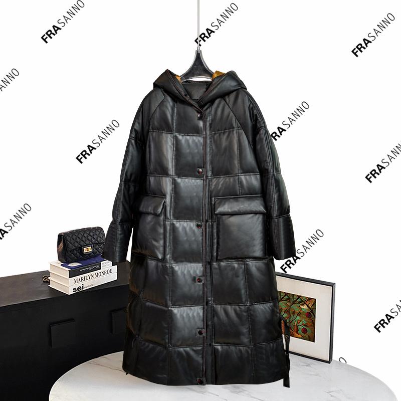 法萨奴2025新款鹅绒绵羊皮中长款