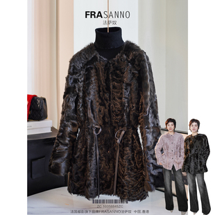 稀缺小湖羊皮毛一体女外套两面穿气质圆领系带显瘦时尚中长款新款