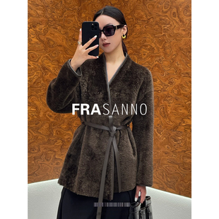 西班牙进口皮毛一体女外套系腰带气质时尚 拉贡工艺皮草 显瘦年轻款