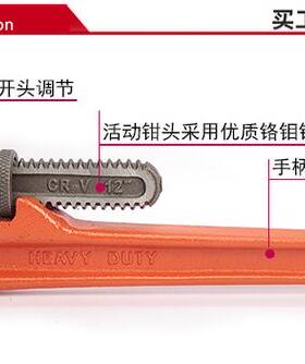钢盾 可更换钳头重型管子钳 水管钳子 管道工具 S104006-S104048