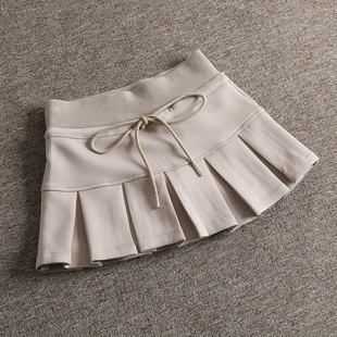 美式 复古运动辣妹抽绳松紧腰性感高腰空气层A字百褶裙女半身短裙