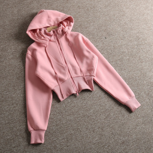 运动卫衣女外套 收腰短款 美式 街头复古可拆卸帽修身