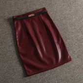 显身材 美式 复古辣妹后开叉性感高腰包臀PU皮半身裙女中裙