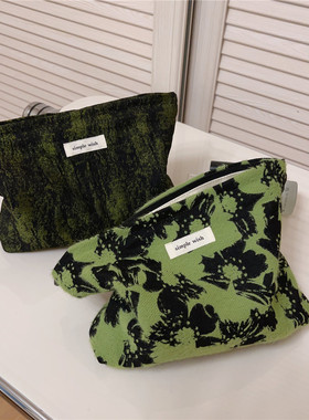 elephant man 24年春 复古经典气质绿黑提花化妆包收纳洗漱包