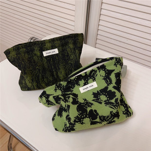 elephant man 24年春 复古经典气质绿黑提花化妆包收纳洗漱包