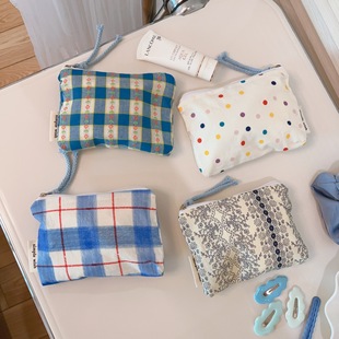 elephant man 24年秋季 格纹波点清新迷你零钱包小号化妆收纳包