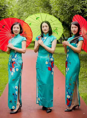 儿童大小号大红色绿色古典走秀绸布伞粉红橙黄蓝紫舞蹈跳舞装饰伞