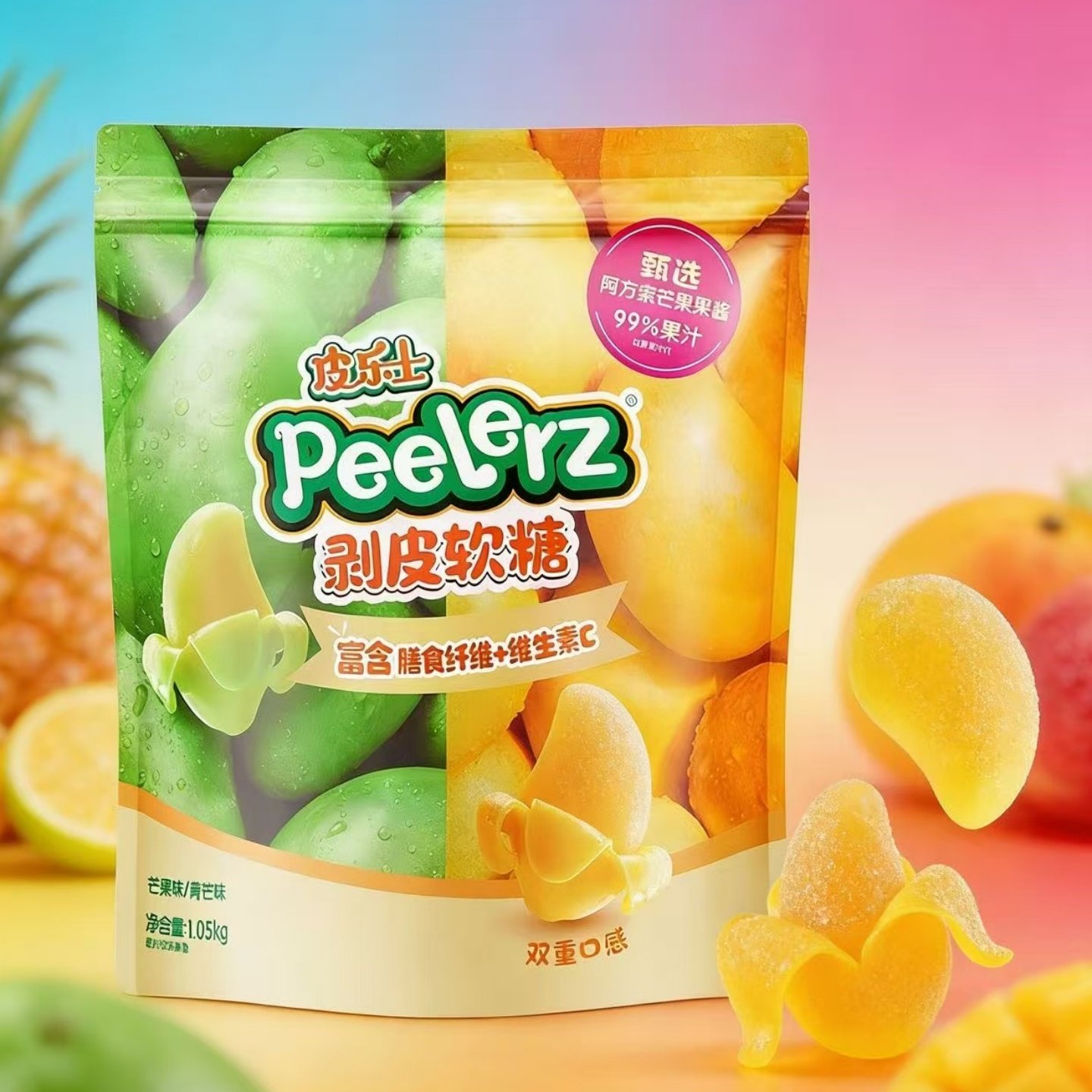 山姆会员代购皮乐士剥皮软糖双芒果味水果软糖儿童休闲零食新年糖