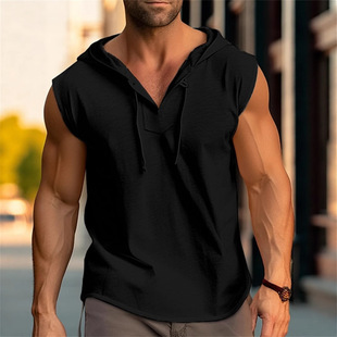 Muscular men's summer fashion street hooded sleeveless vest