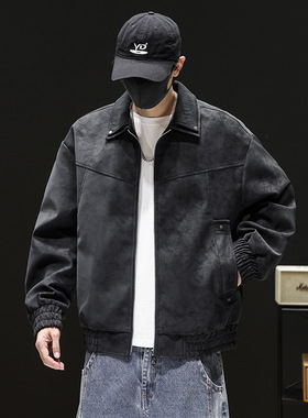 American tie dye jacket men's autumn lapel jacket leather