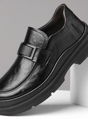 2025 New Thick soled Leather Shoes for Men Trendy and Casual