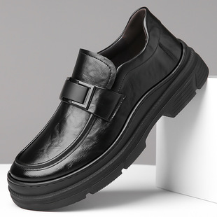 2025 New Thick soled Leather Shoes for Men Trendy and Casual