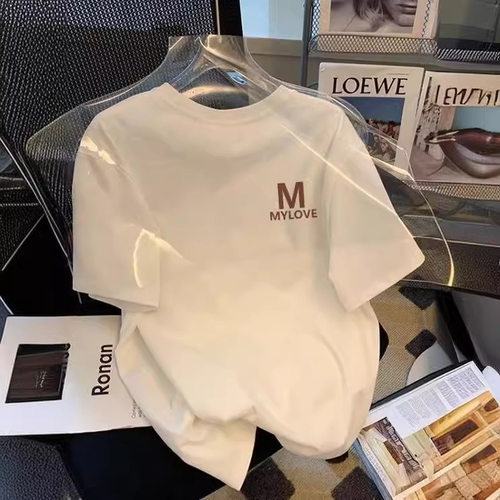 T恤Men's T-shirt high-end teenage pure white round neck top