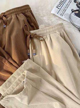 Brown corduroy pants loose wide leg work men's straight leg
