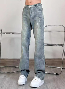 男生高级感痞帅牛仔裤春秋男士休闲裤港风高街长裤子Men's Jeans