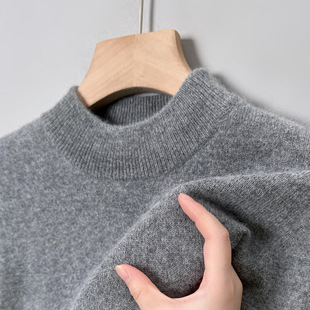 Half high neck solid color sweater men's knitted sweater毛衣