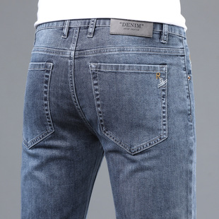牛仔裤男修身Men's pants fit straight leg elastic thick jeans