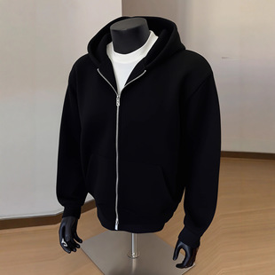 Black cardigan hoodie men's American hooded jacket美式连帽衫