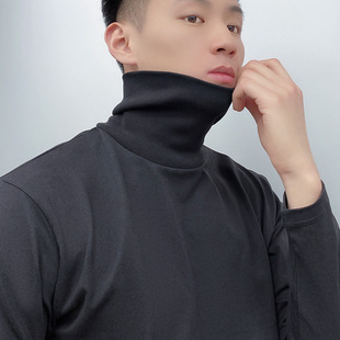 Men's high neck pure cotton long sleeved T-shirt inner layer