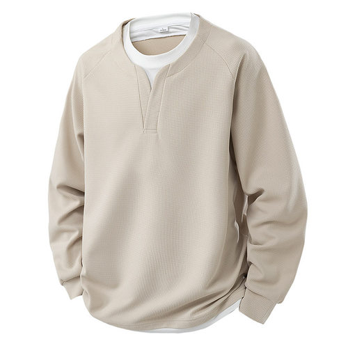 撞色假两件潮牌V领男士卫衣休闲百搭潮牌上衣外套sweatshirt men