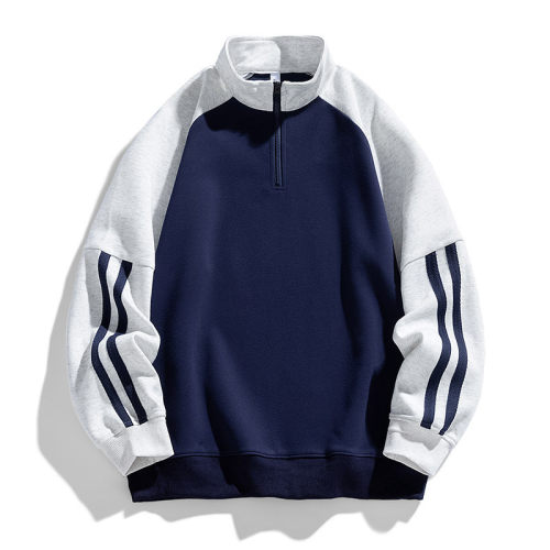 半拉链卫衣男士春秋季潮牌百搭宽松拼色立领长袖男sweatshirt men