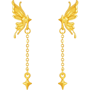 周六福黄金耳钉计价足金舞蝶仙灵耳饰新年礼物甜酷少女第二代系列