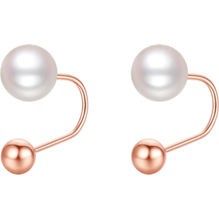 周六福18K珍珠耳饰女款淡水珍珠个性优雅近圆金珠耳钉新年礼物