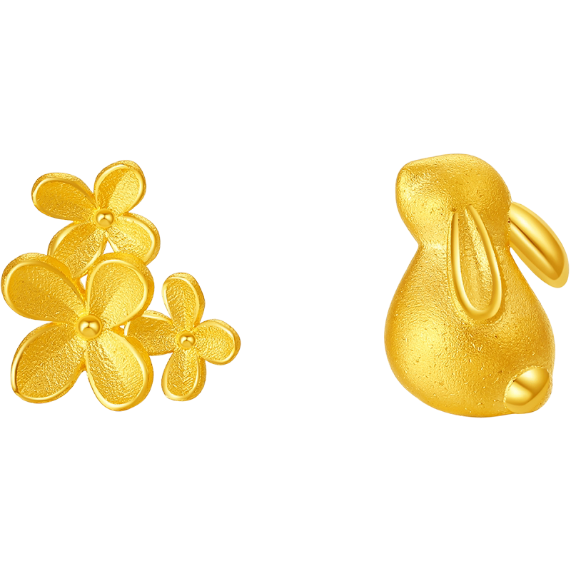 周六福月兔黄金桂花耳钉计价纯金耳饰送女友金秋月桂节日礼物