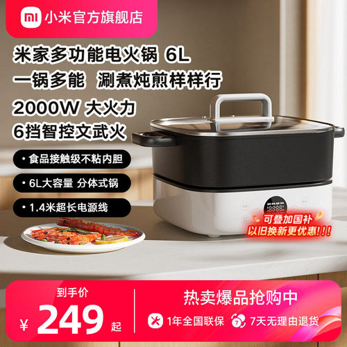 米家电火锅分体家用煮锅煎炒涮炖