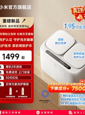 重磅新品 小米米家双区全自动家用小型迷你内衣洗烘一体机1kg