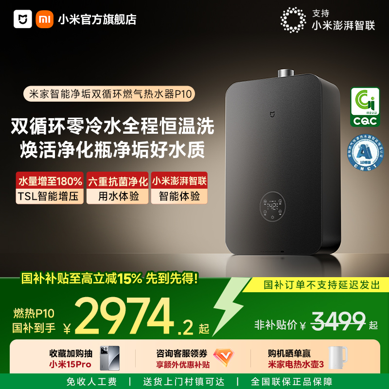 小米官方米家智能燃气热水器P10家用天然气16升零冷水双循环恒温